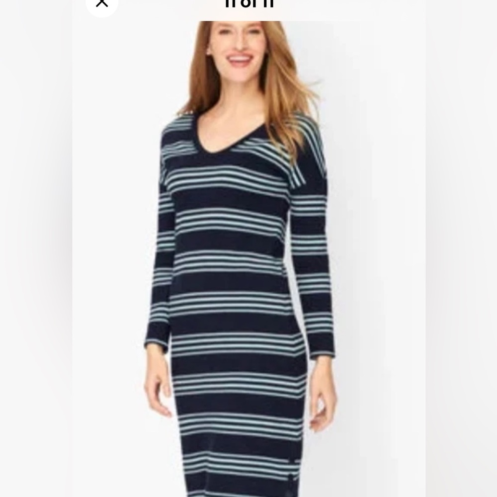 T by Talbots Women’s Sz XL Active UPF 50+ Blue Striped shirt Dress drop Shoulder